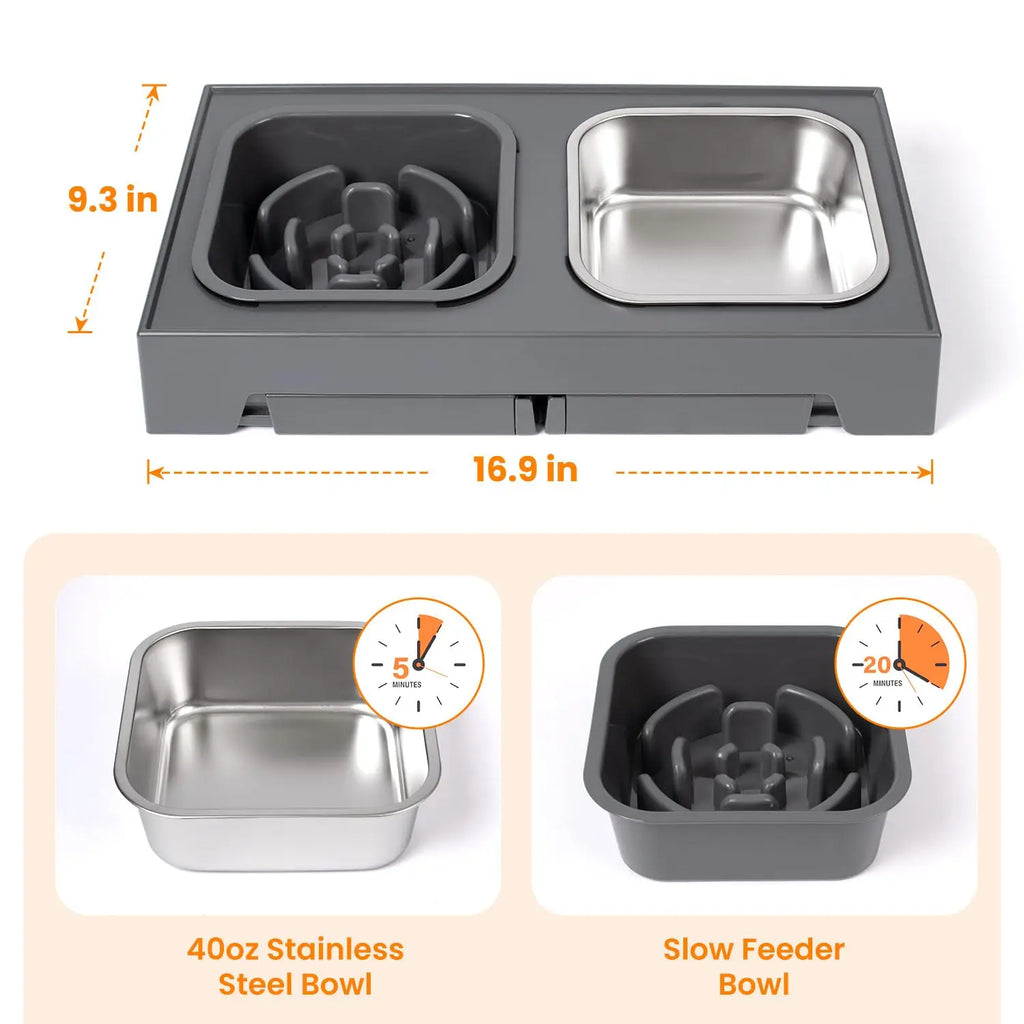 2-in-1 Elevated Slow Feeder Pet Bowls