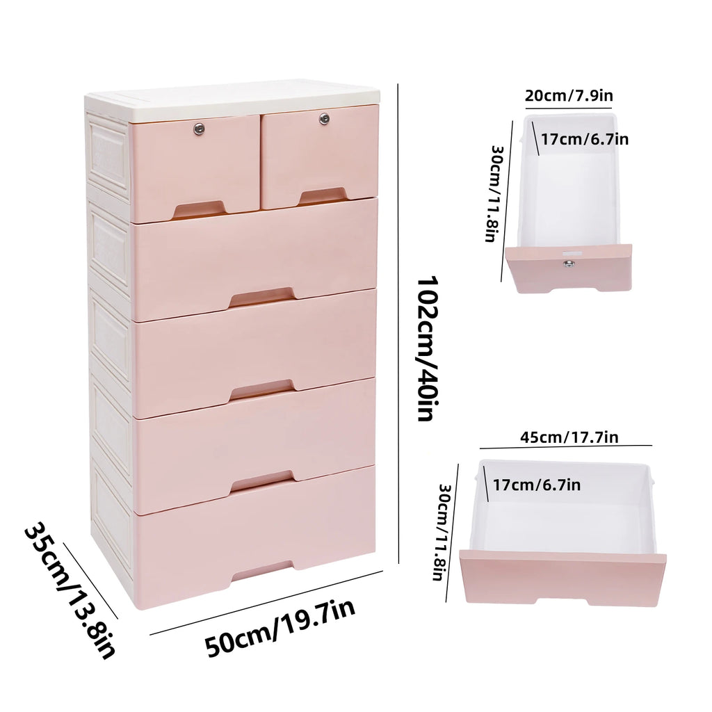 Pink Storage Cabinet/ 6 Drawers/ Lock