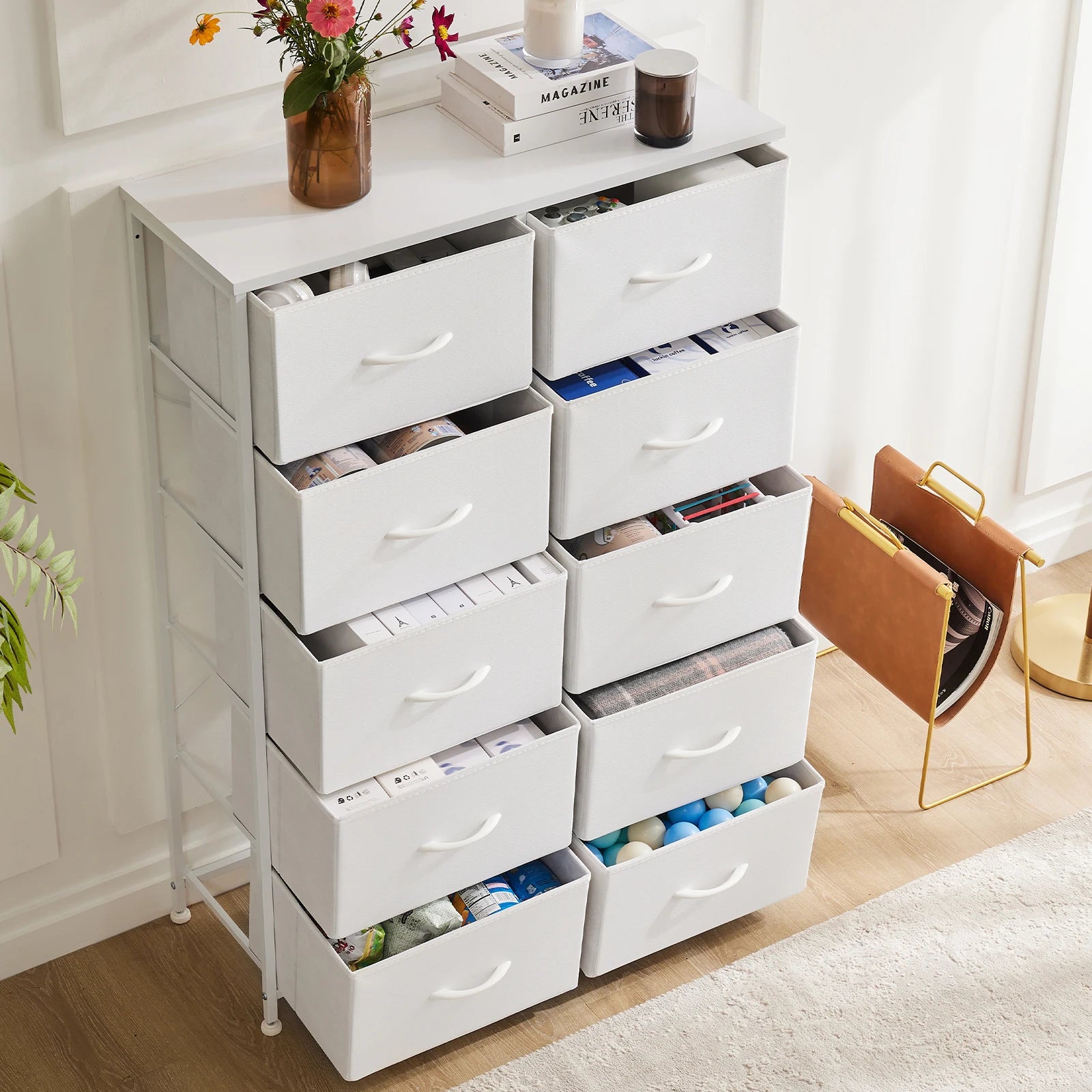 5/7/10 White Fabric Drawers Cabinet