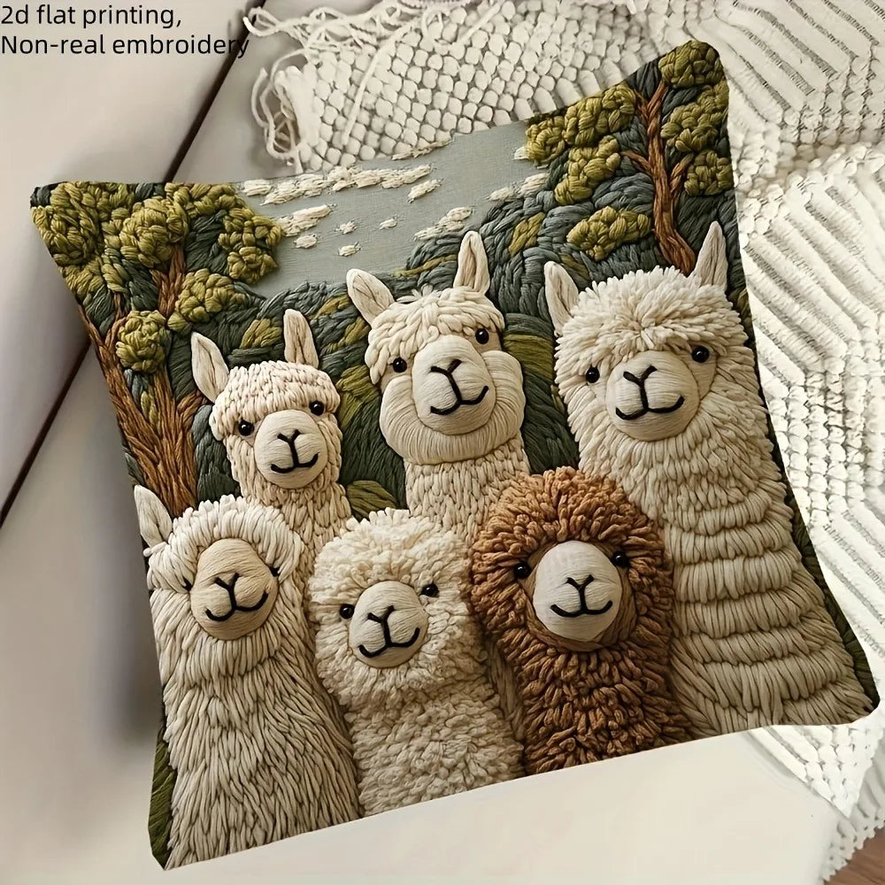 Alpaca Embroidery Pillowcase