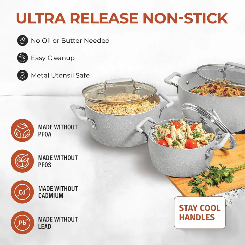 Nonstick Stackable Cooking Pots Set, 6-Piece Gray