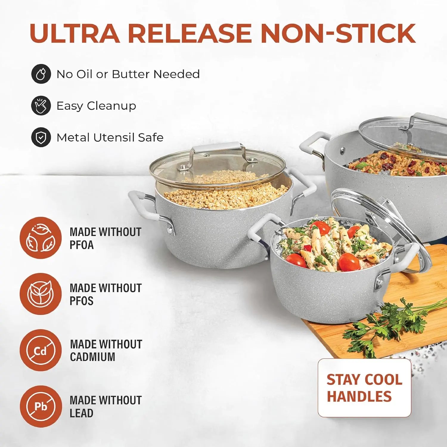 Nonstick Stackable Cooking Pots Set, 6-Piece Gray