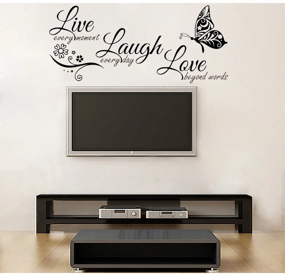Live, Laugh, Love, Butterfly, Flower, Wall Art Sticker