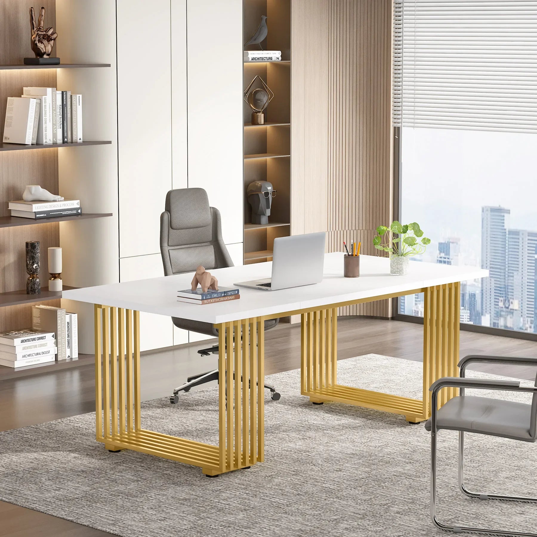Modern Office Desk, 70.9" Wooden Computer