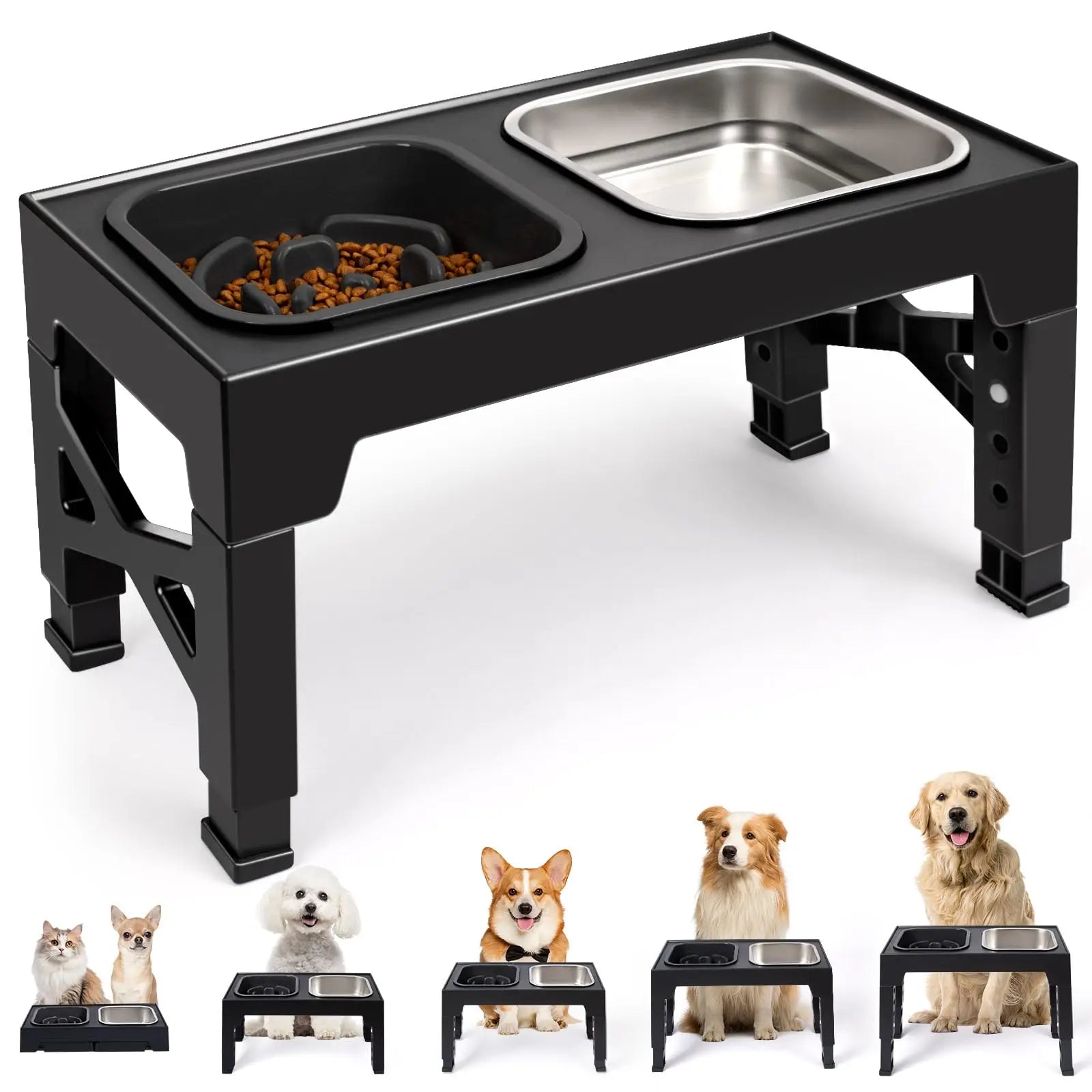2-in-1 Elevated Slow Feeder Pet Bowls