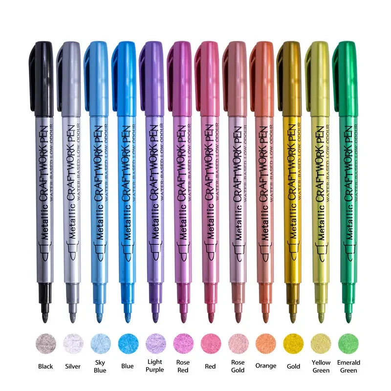 12 Colors Brush Metallic Paint Markers