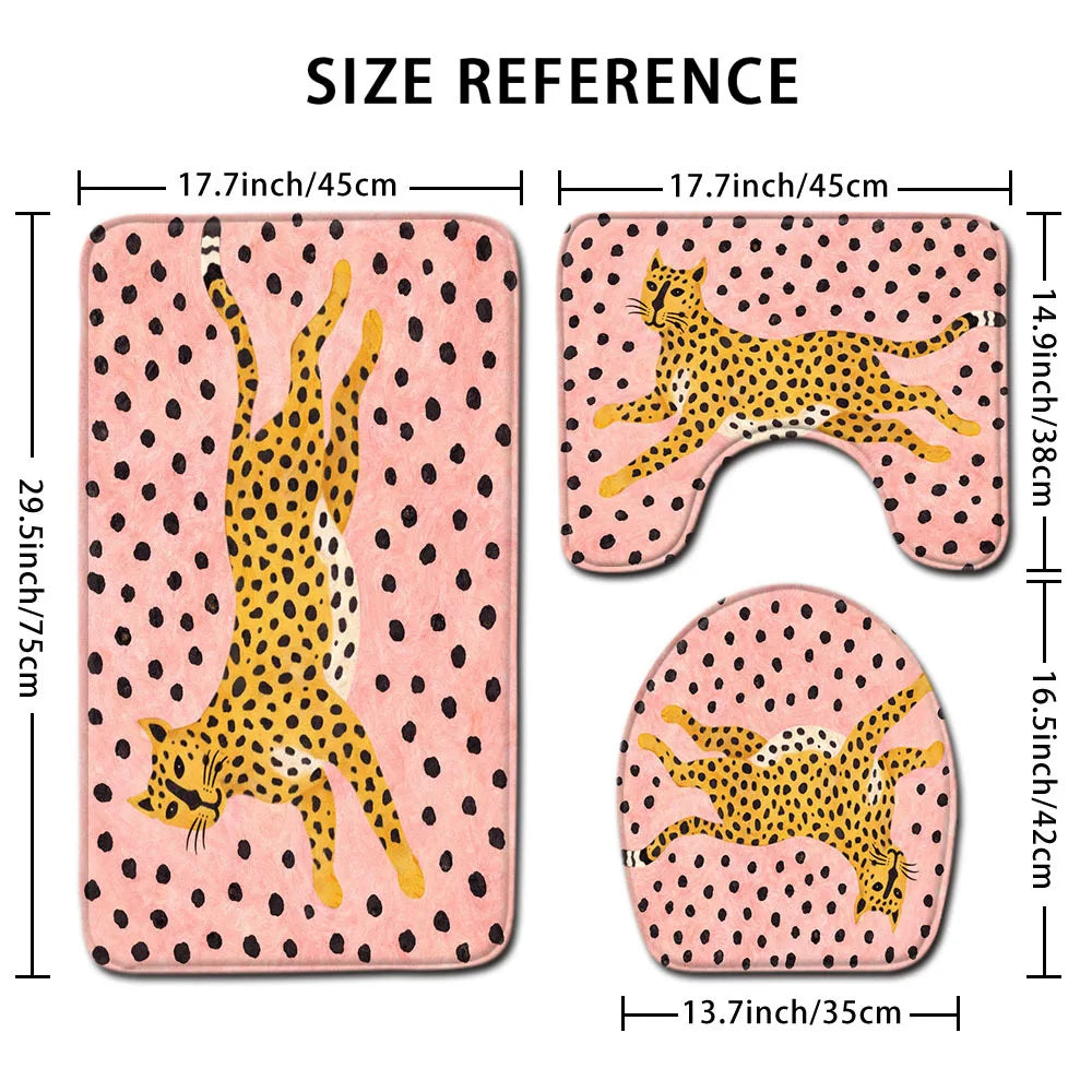 3pcs Leopard Print Bathroom Mat