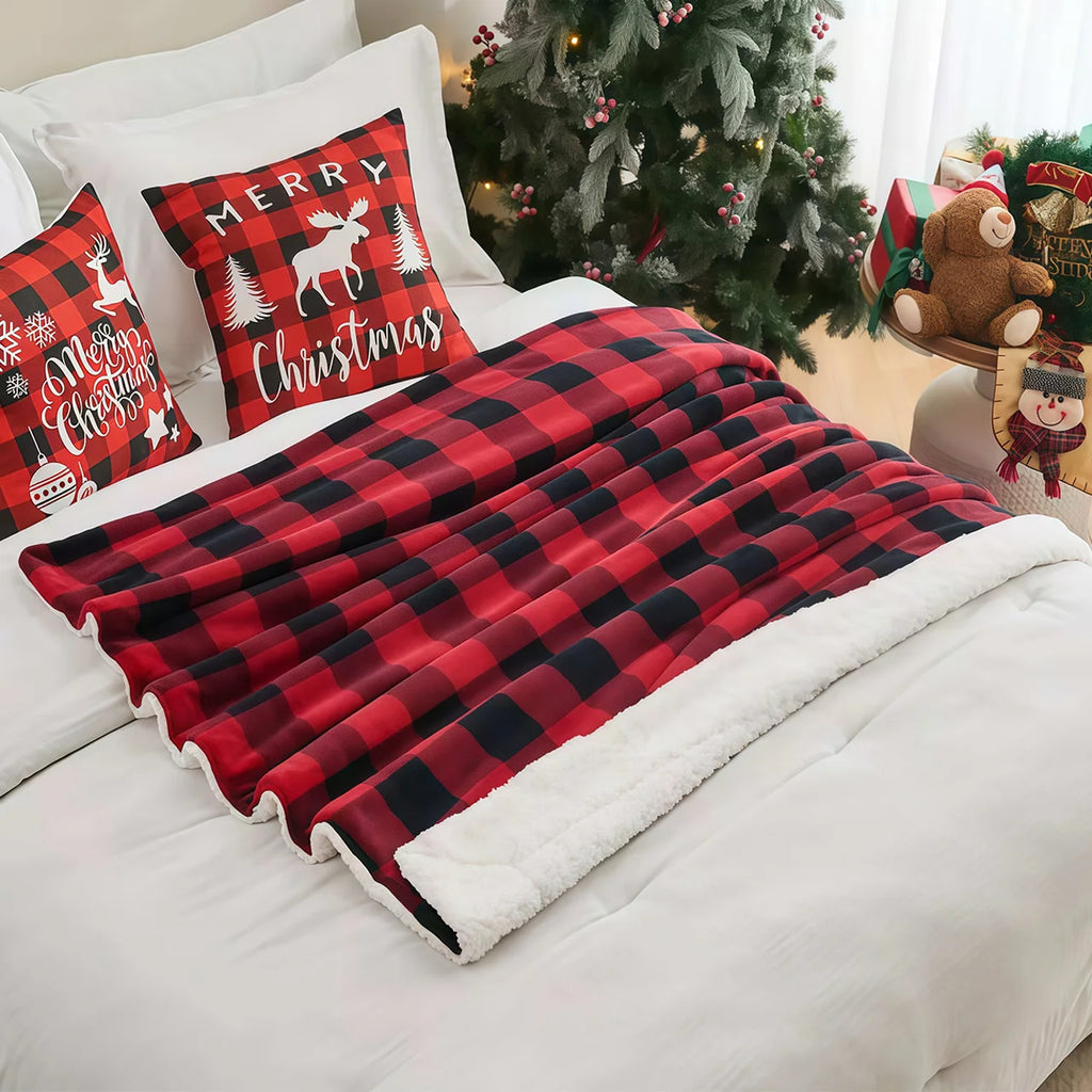 1pc Sherpa Plaid Blanket