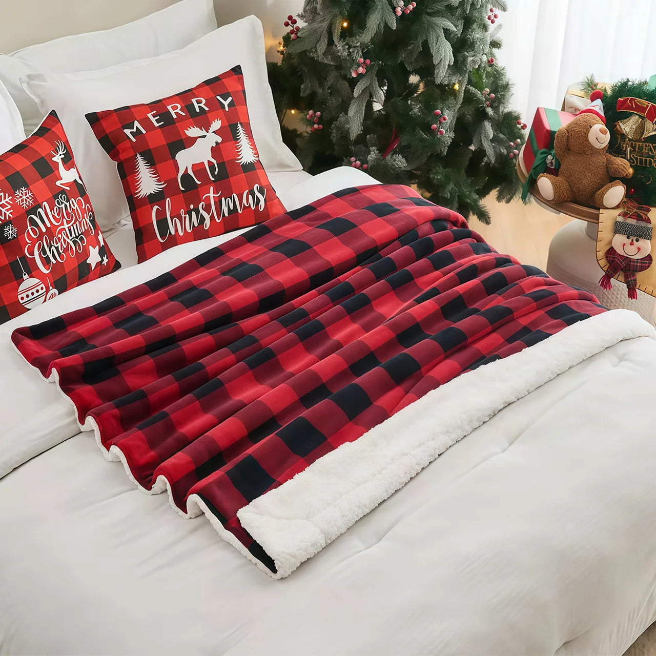 1pc Sherpa Plaid Blanket