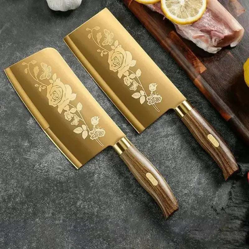 Gold Rose Pattern Kitchen Knife