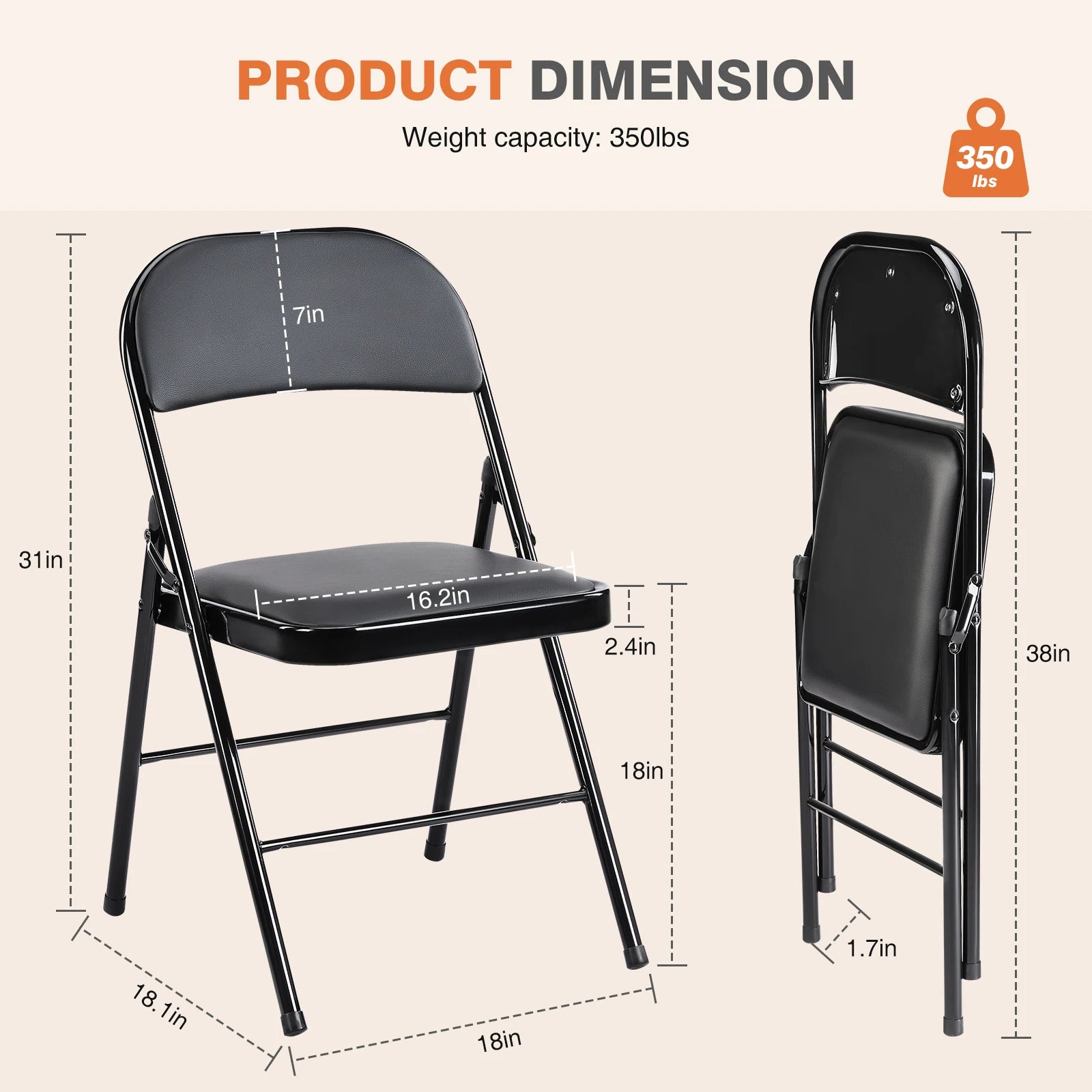 2 Leather Padded Folding  Chairs