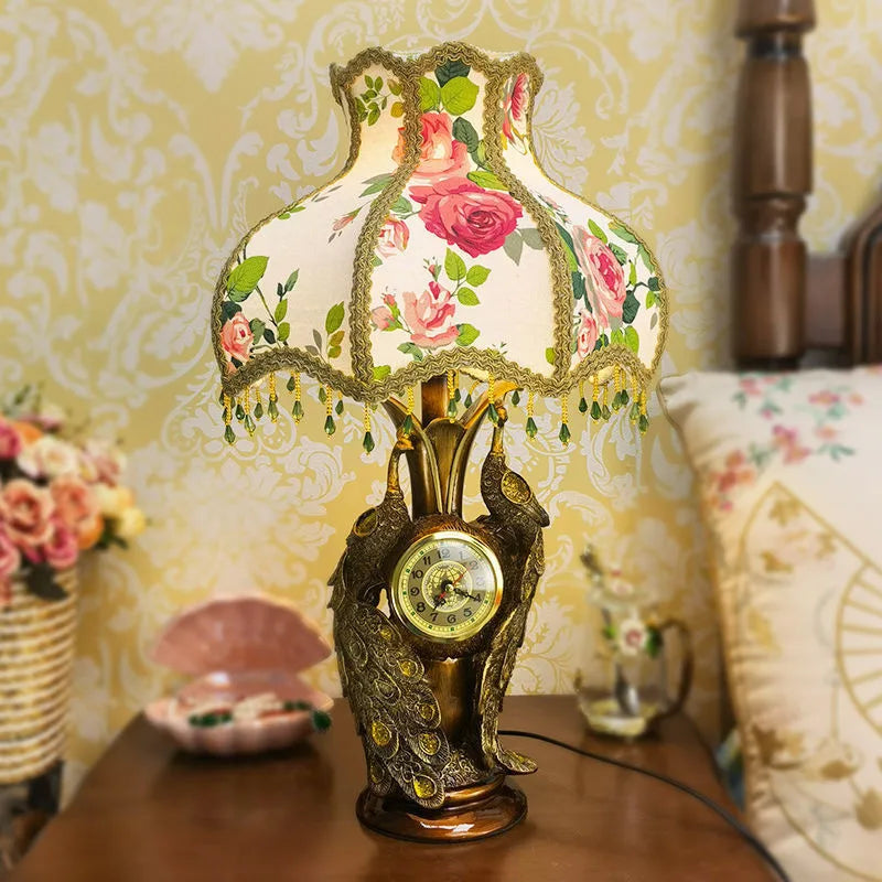 European Clock Peacock Lamp