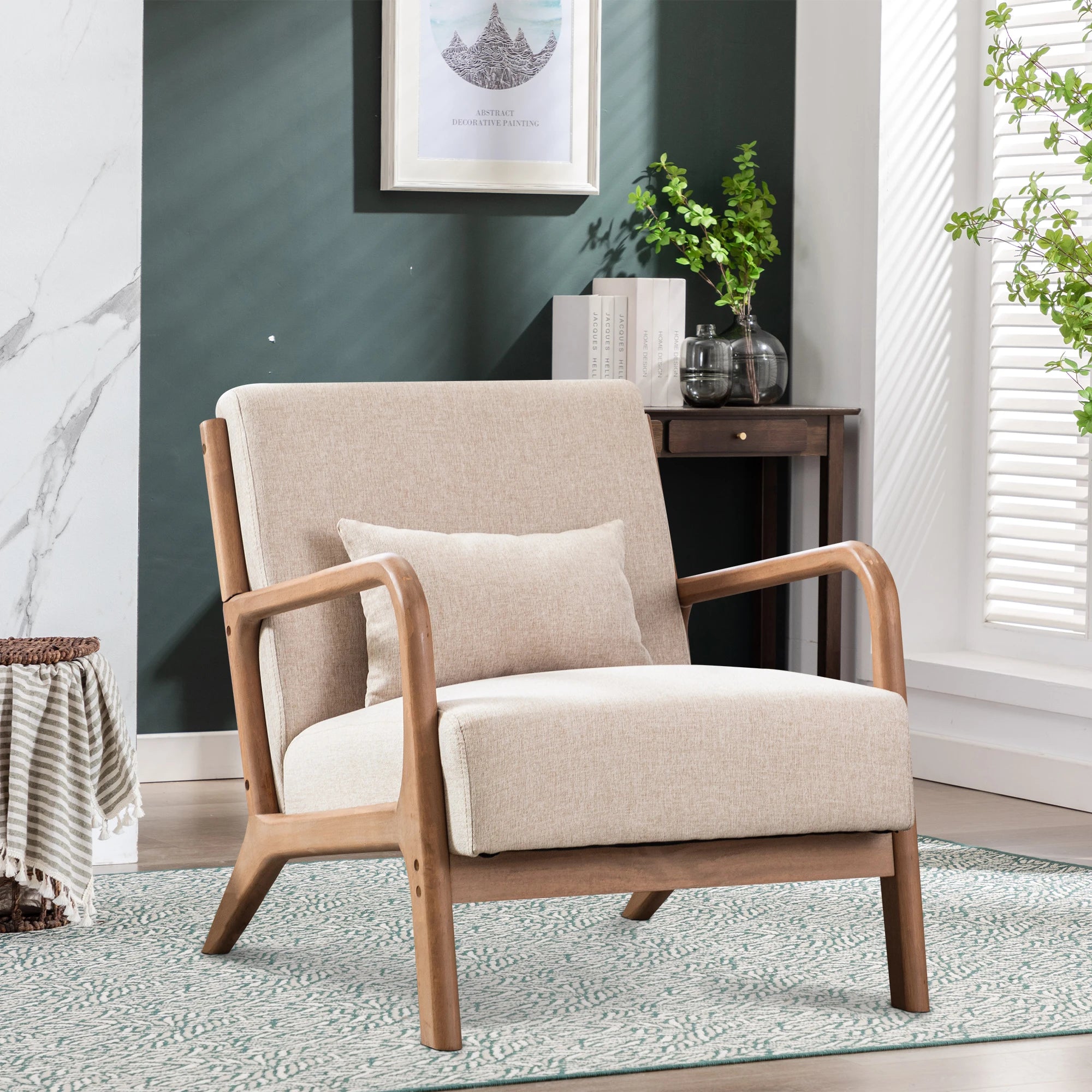 29*33*26 Inch  Wood Chair 105° Backrest Pillow