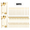 90Pcs Gold , Stainless Steel Tableware Set