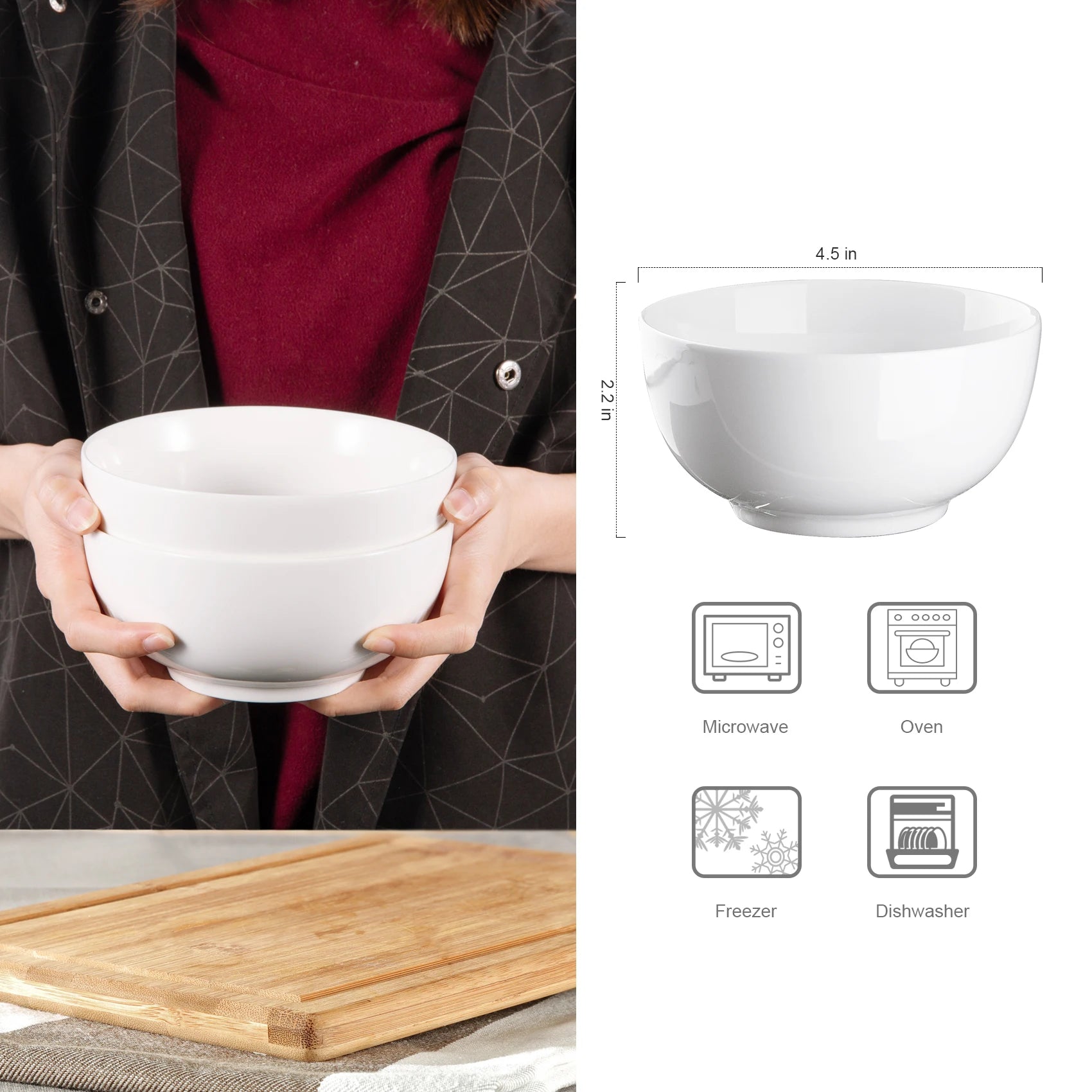 8-10 Ounce Porcelain White Ceramic Bowls