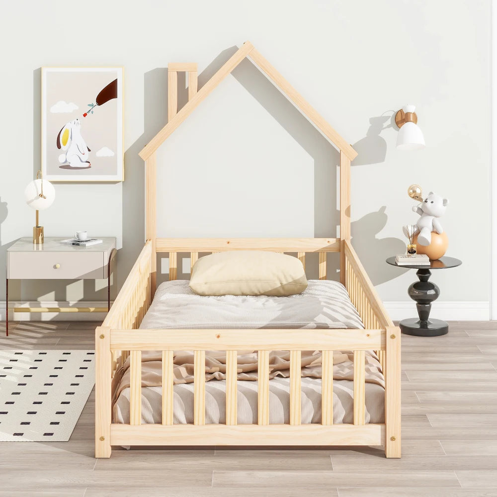 Twin House-Shaped Headboard Floor Bed