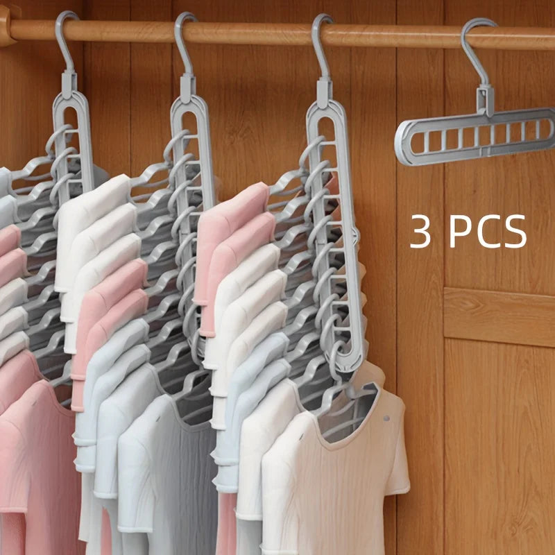3pcs, Plastic 9-Hole Foldable Hangers