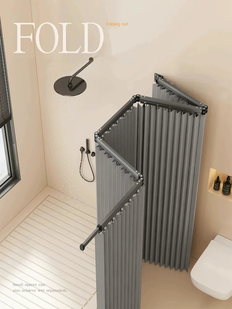 Foldable Shower Curtain Rod Set