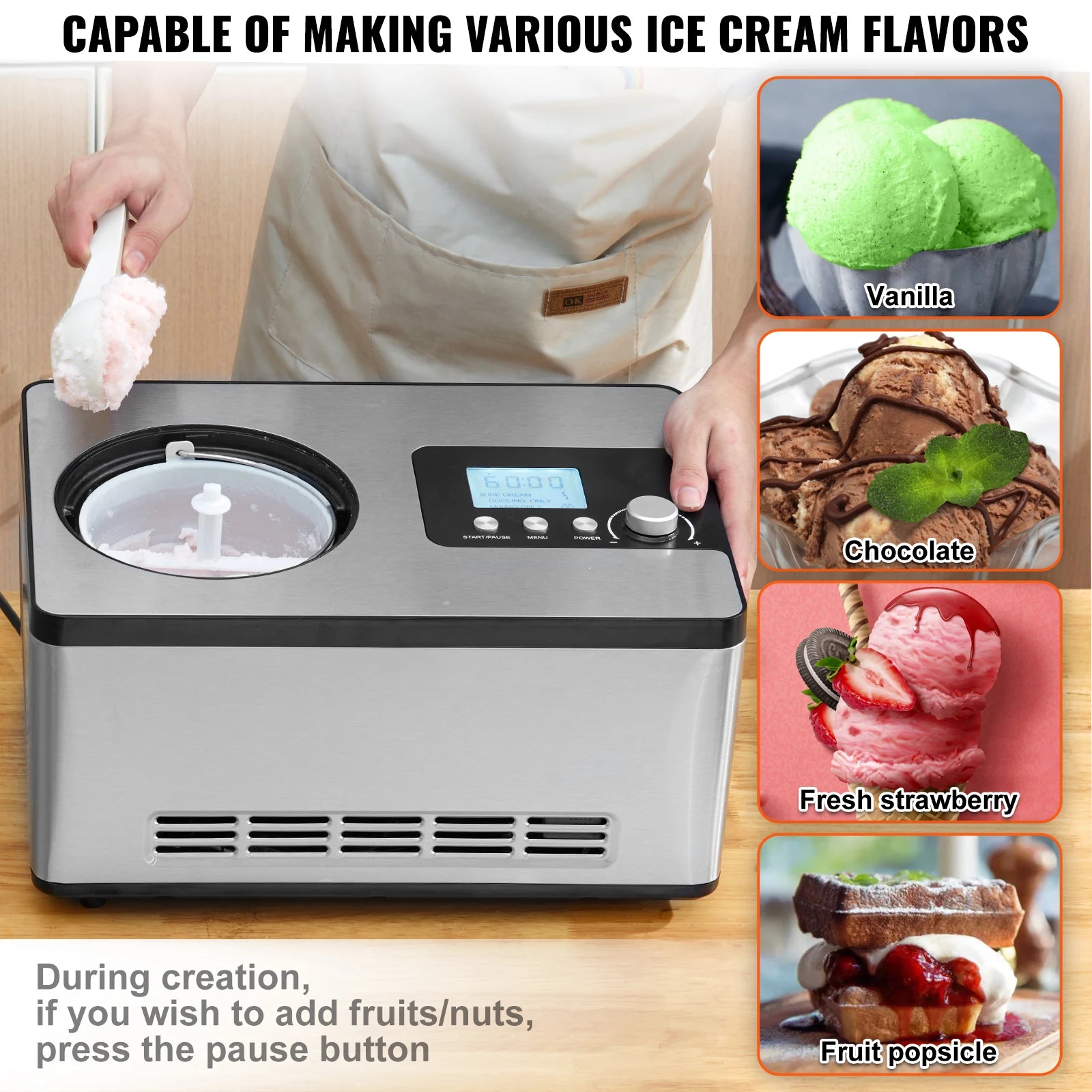 Ice Cream Maker  2 Quart No Pre-freezing