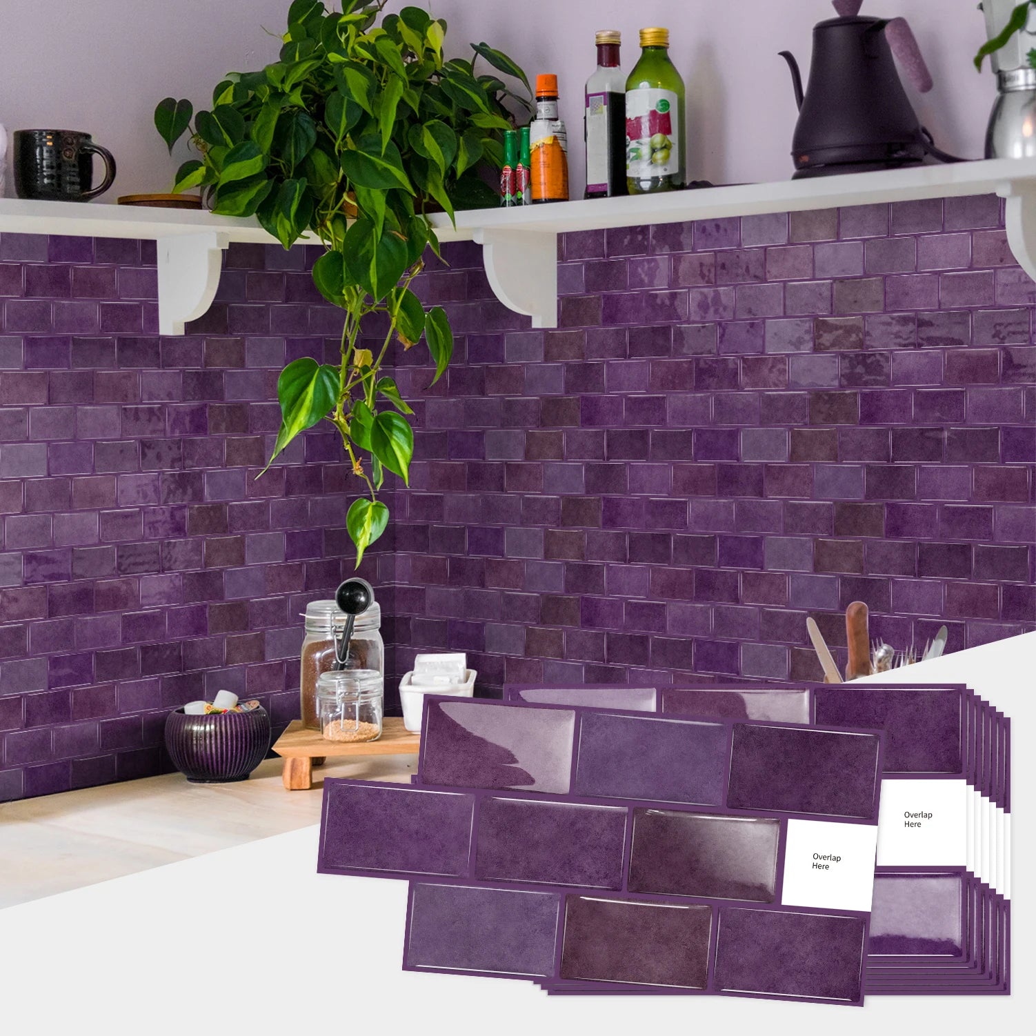 Deep purple dyed self-adhesive wall tiles