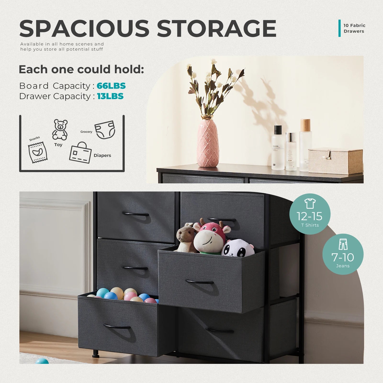 10 Fabric Drawers,  Storage Cabinet