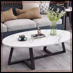 Oval Table, Marble Top, Black Metal Legs