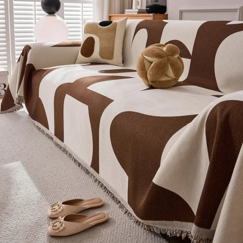 Chenille Sofa Blanket with Tassels