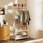 Bamboo Clothes Rail Rack with Top Shelf