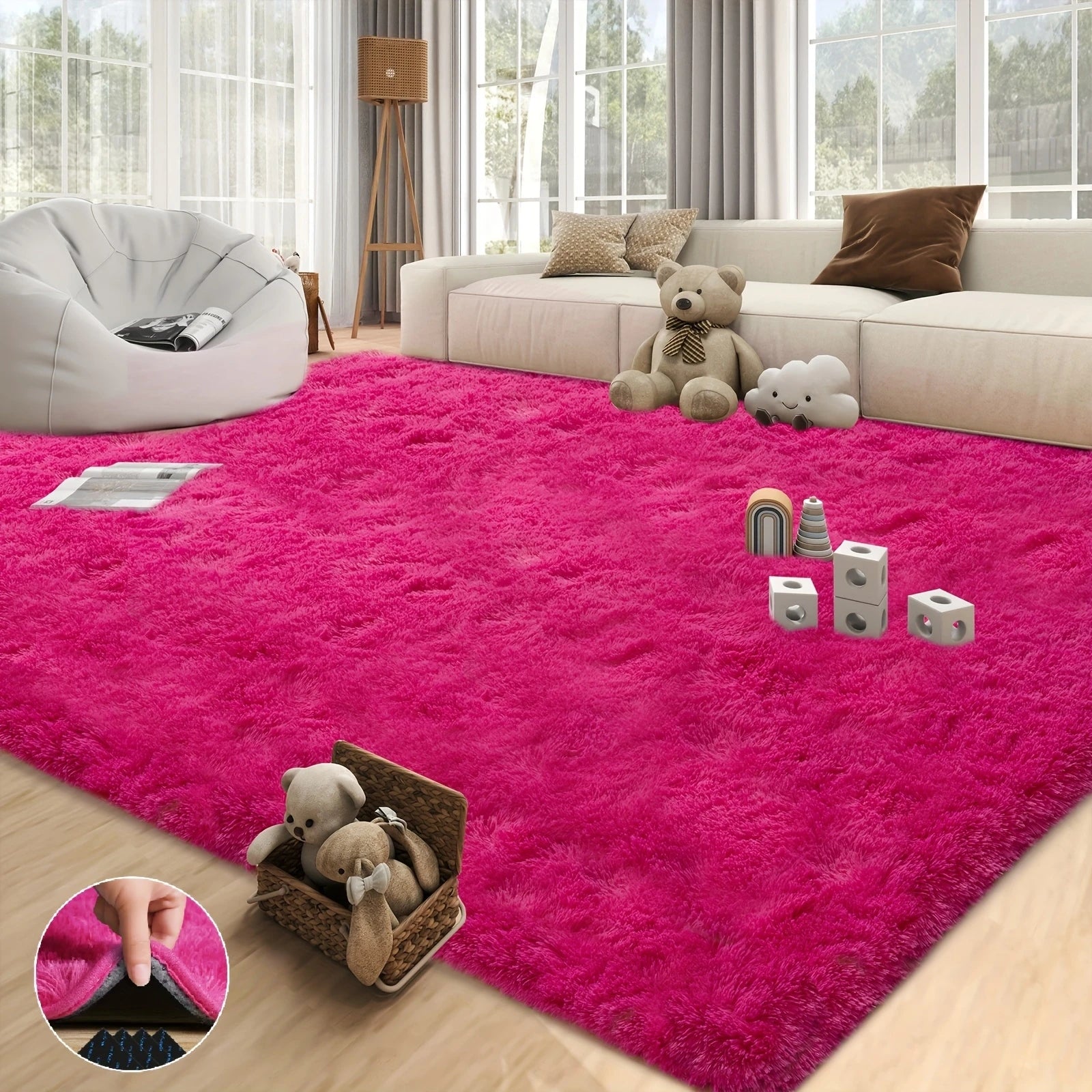 Hot Pink Non-Slip Rug , 4 Stickers