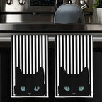 2Pcs Striped Blue-Eyed Black Cat Towels