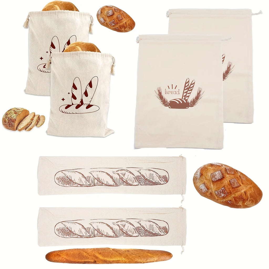 Linen Bread Reusable Drawstring Bag