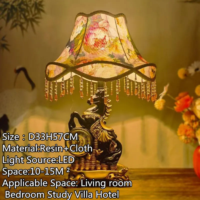 European Clock Peacock Lamp