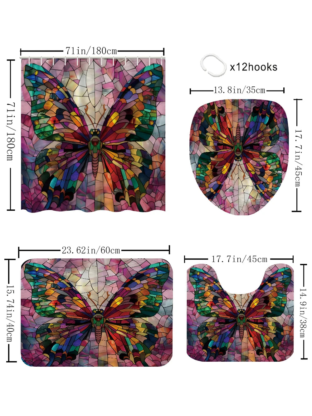 Butterfly  Four-Piece Shower Curtain Set
