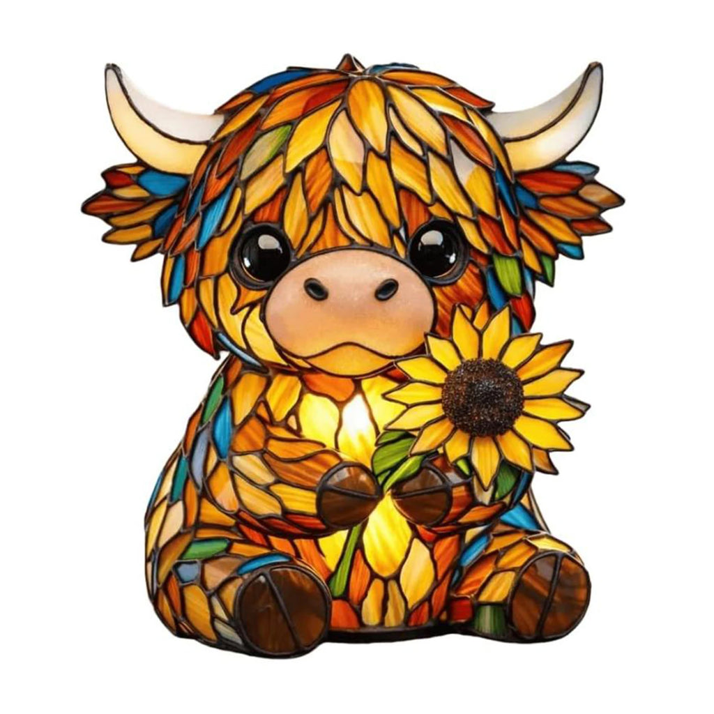 LED Sunflower Highland Cow Table Lamp