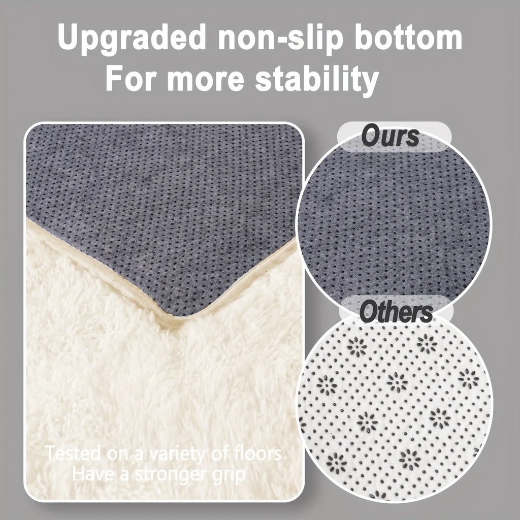 Off-White Shaggy Non-Slip Carpet , 4 Rug Stickers