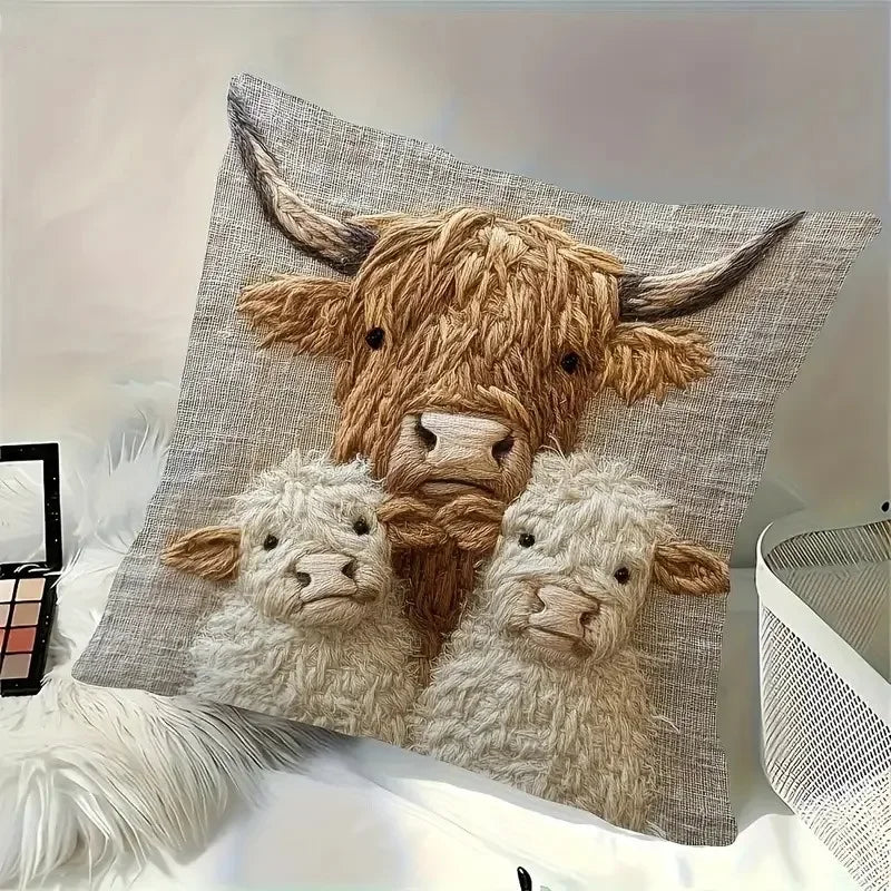 Donkey-Patterned Burlap Pillowcase