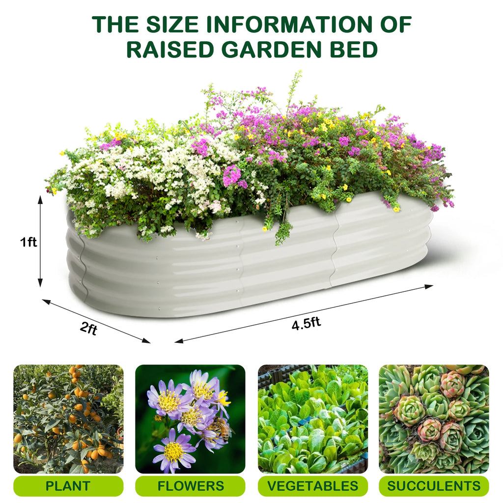 2- 4.5x2x1ft Oval Raised Garden Bed, Galvanized