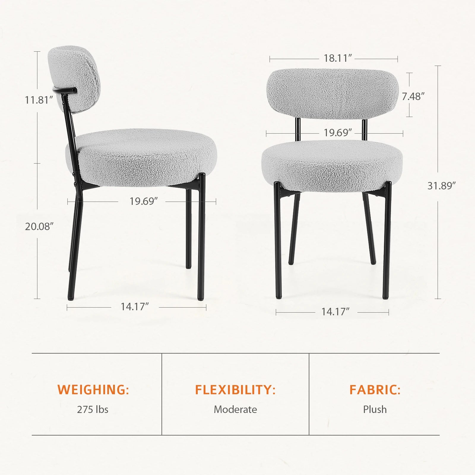 Round Dining Chairs Set / 2 Chairs