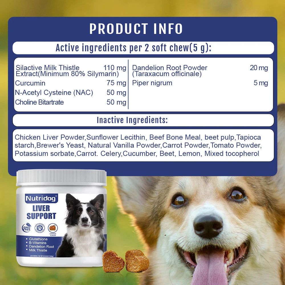 Dog Liver Support Chews 120 PCS/Bottle