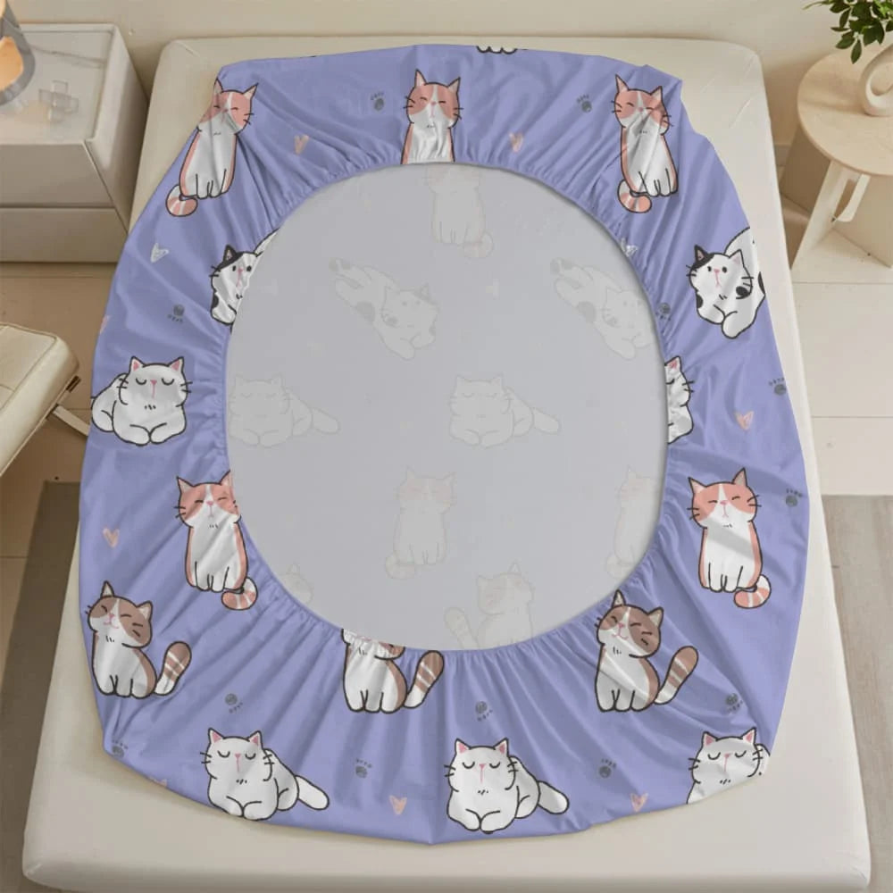 Cartoon Cats Print Fitted Sheet