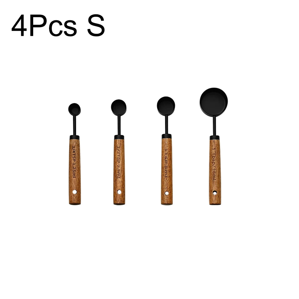 Gold Wooden Handle Measuring Cups, Spoons