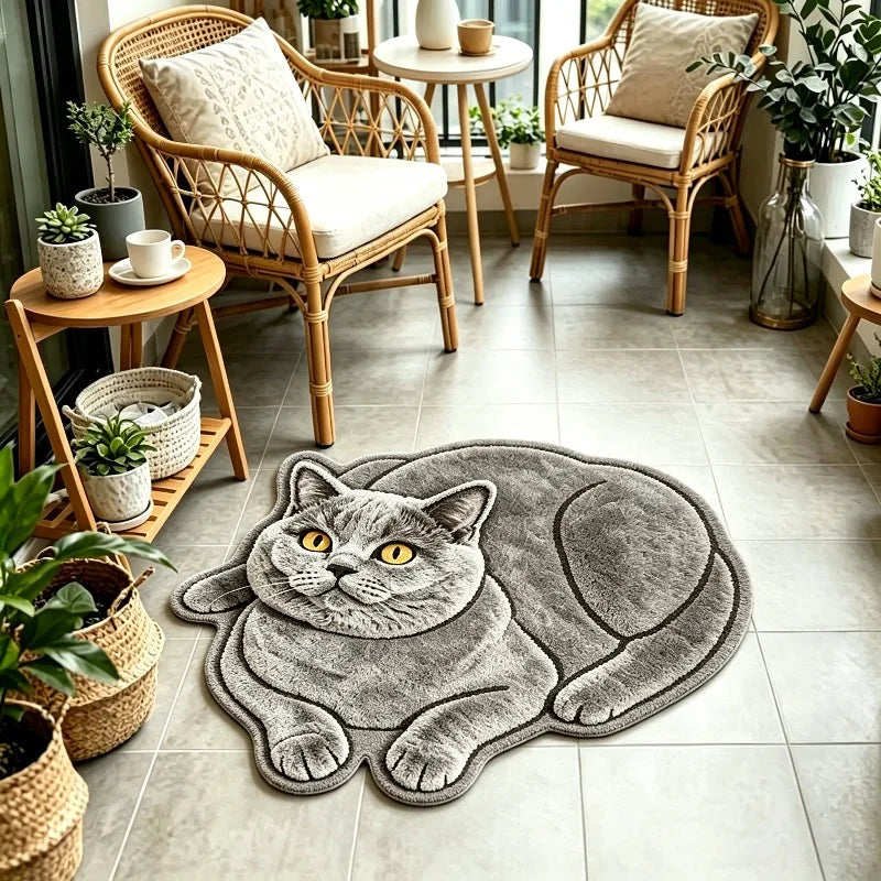 Grey Cat Pattern Rug