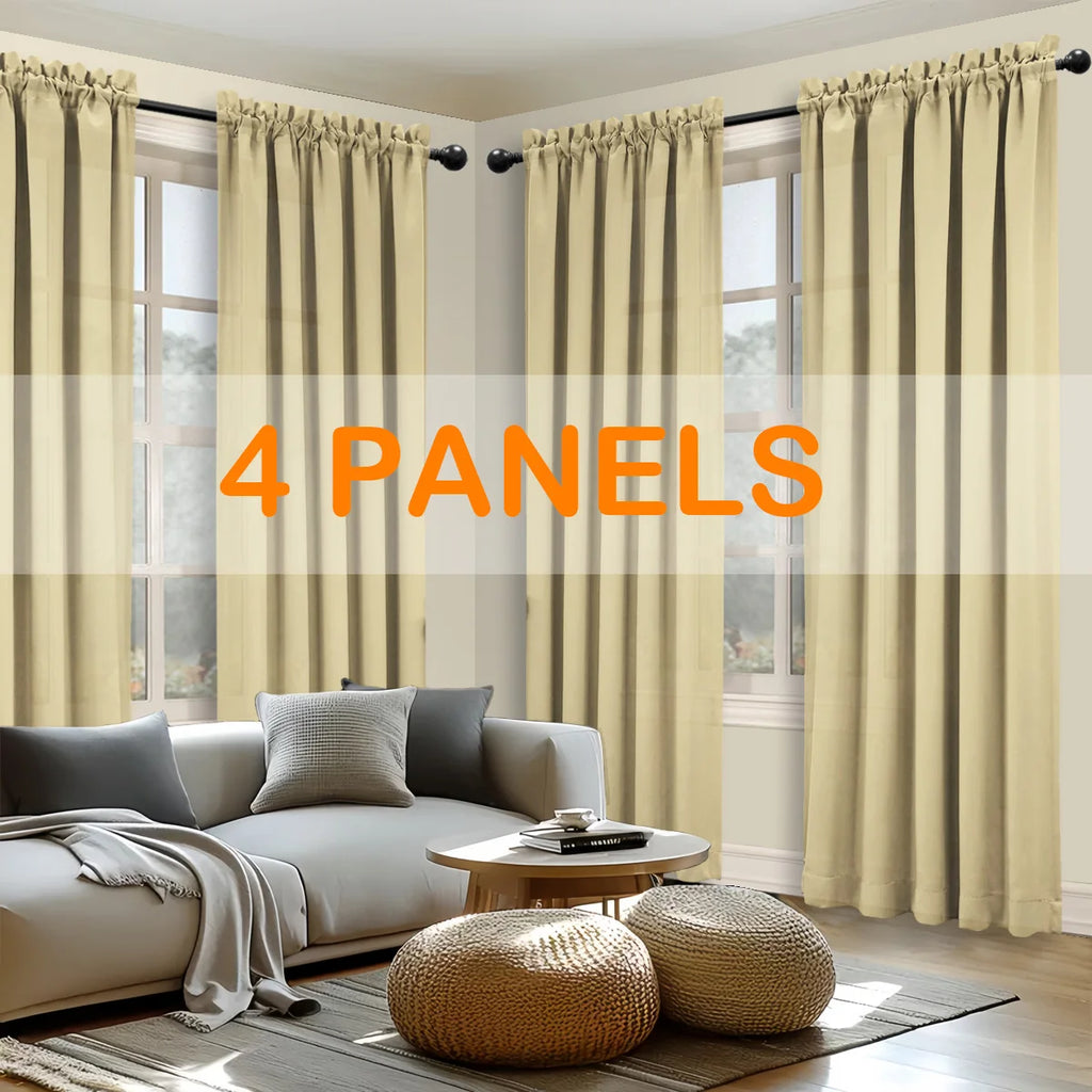 4pcs Light Filtering Curtains - Fade-Resistant, Rod Pocket