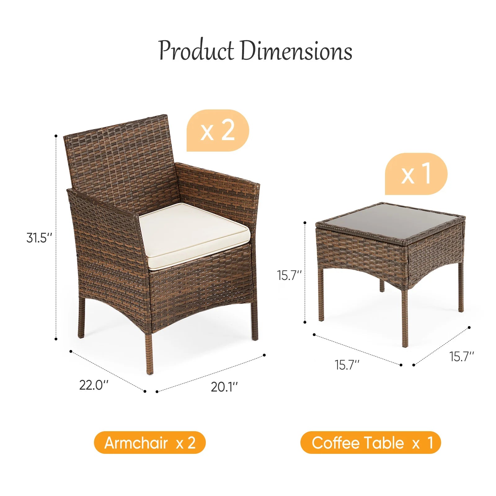 3 Pcs Outdoor Patio Furniture Set