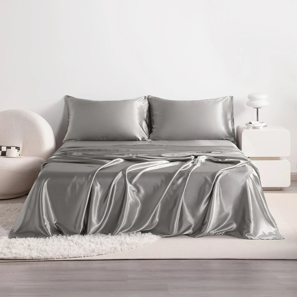 4pcs Satin Bed Sheet Set, Hypoallergenic
