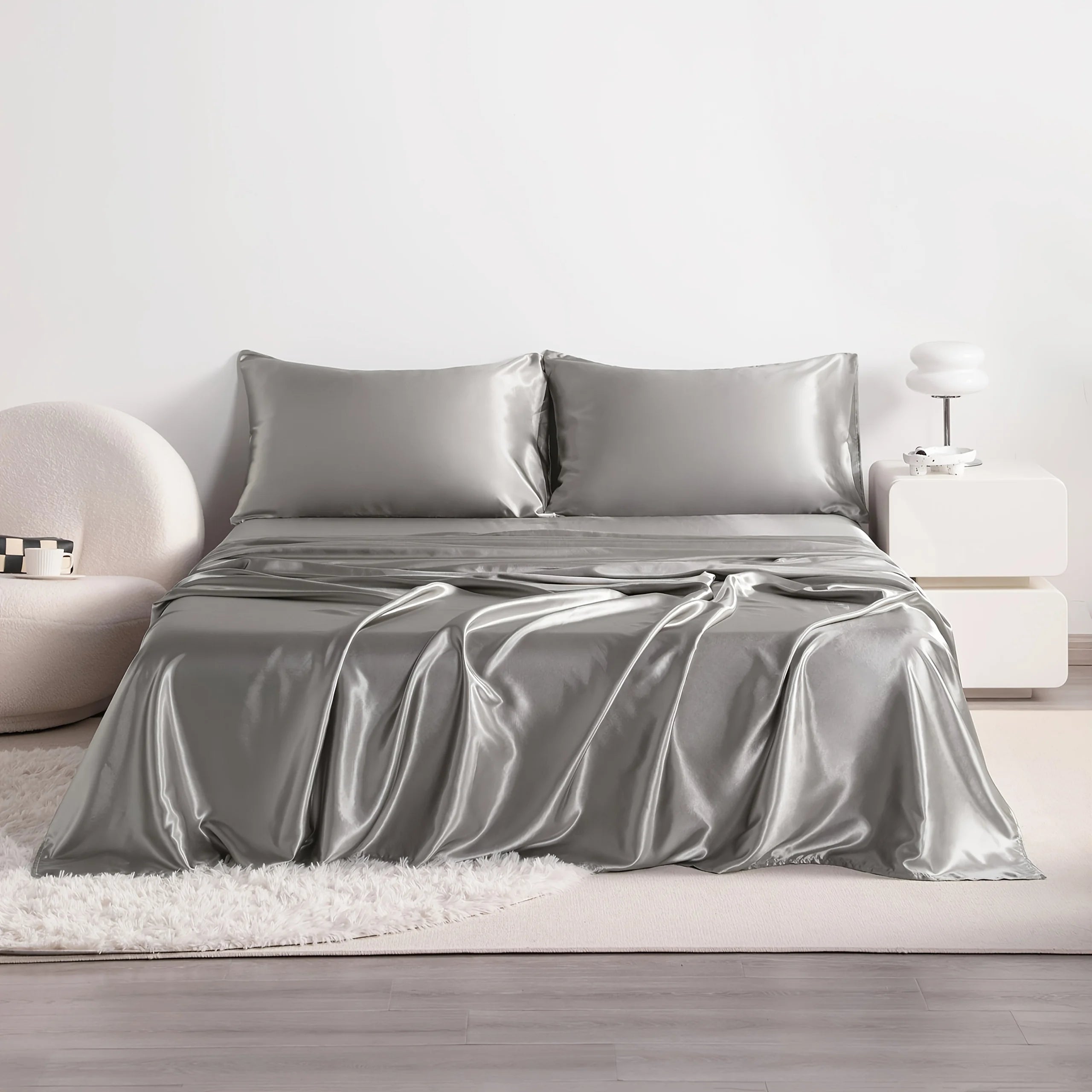4pcs Satin Bed Sheet Set, Hypoallergenic