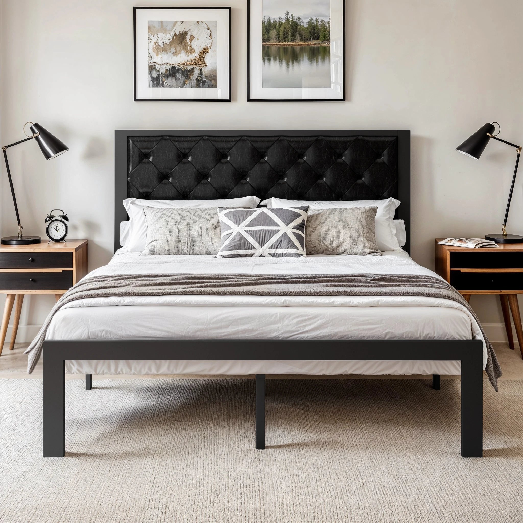HOOMIC Metal Bed Frame Upholstered  Headboard
