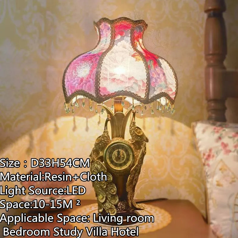 European Clock Peacock Lamp