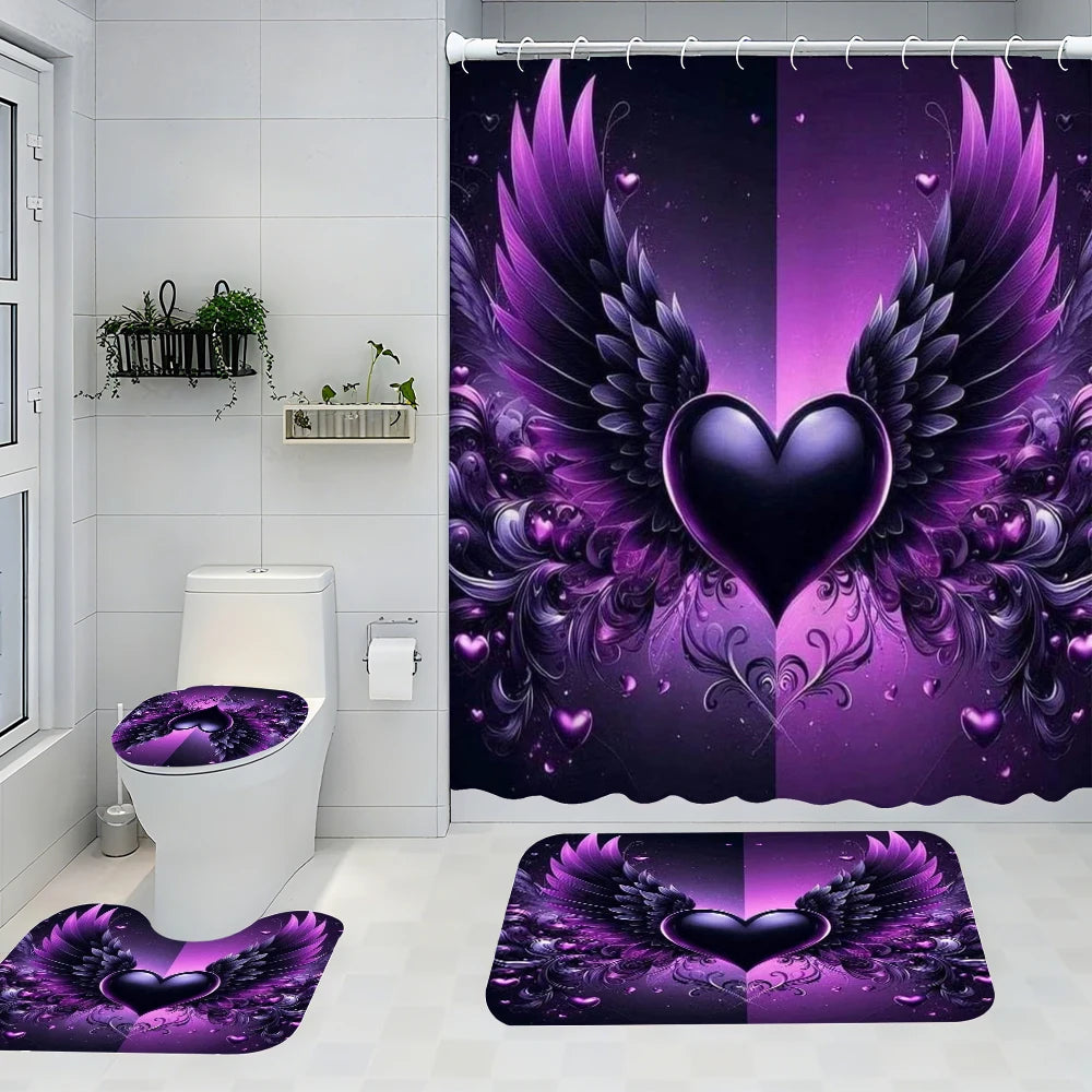 Purple Four-Piece Shower Curtain Set