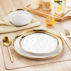 12/24 Pc Ceramic White / Golden Rim Set